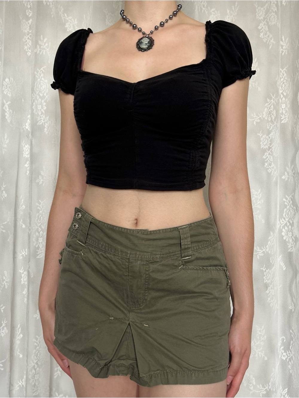 Y2K 2000s Grunge Green Cargo Skort